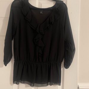 White House Black Market Black Ruffled Blouse